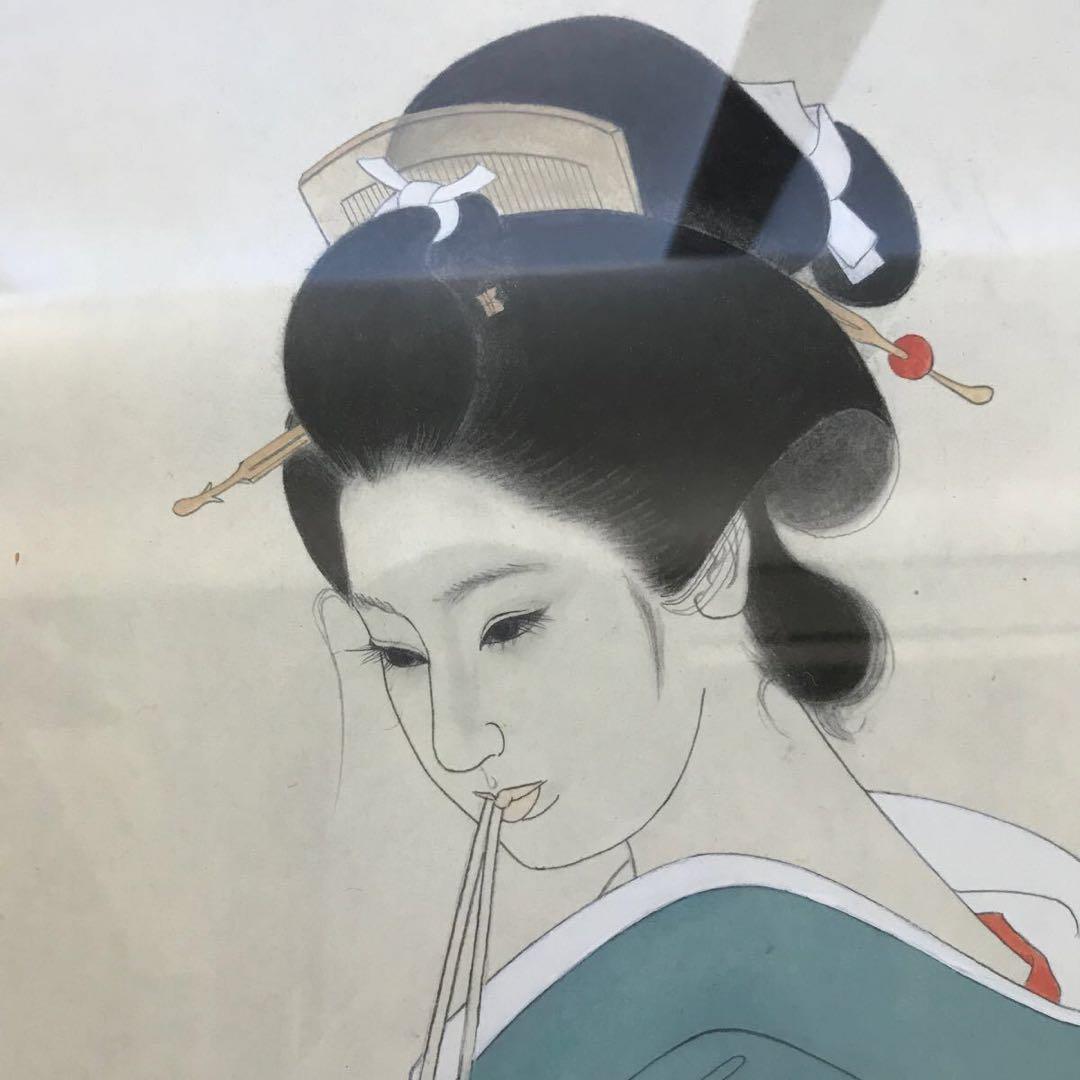 真作保証 直木孝太郎 着物の女性 F6号 直筆 肉筆 美人画 ガラス 日本画