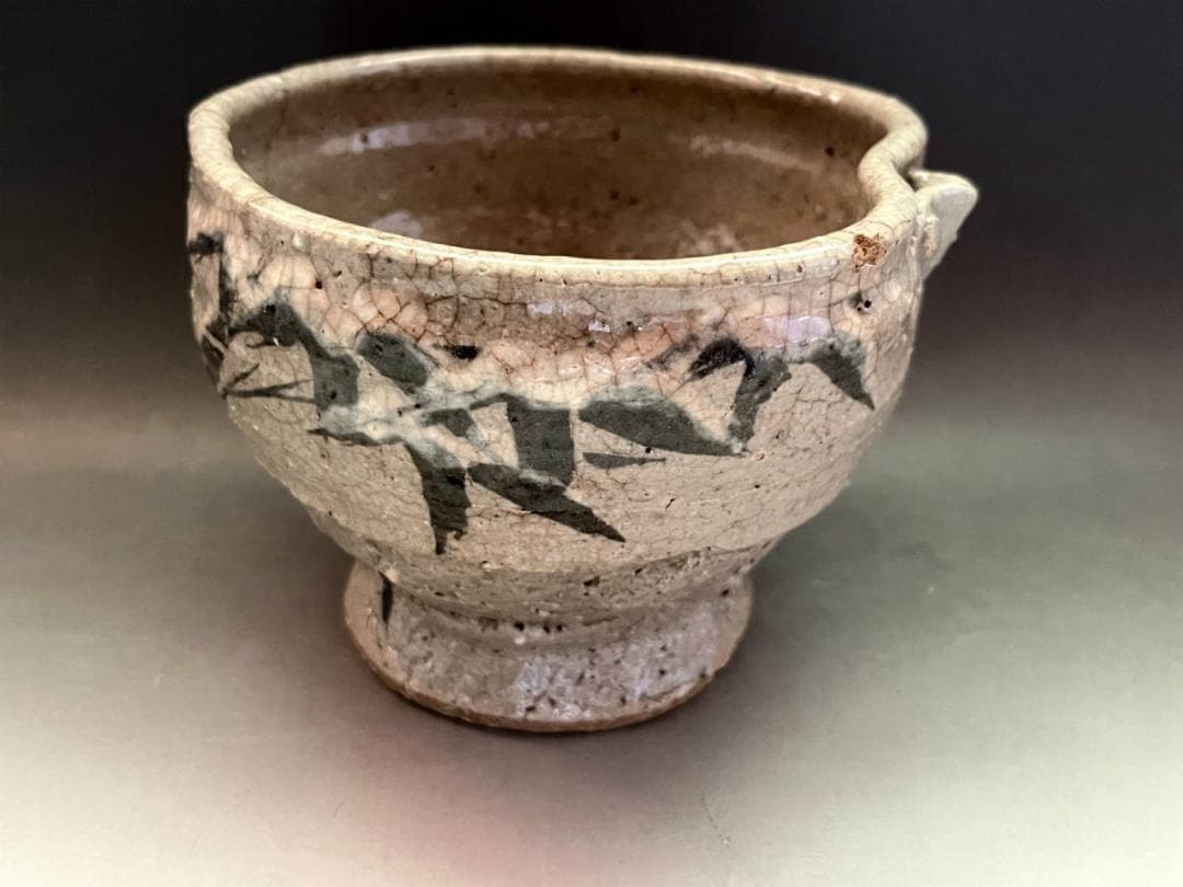 茶碗■古唐津片口碗 高足盃 古い絵唐津酒杯 酒器 合わせ箱？【江戸期】ぐい飲み