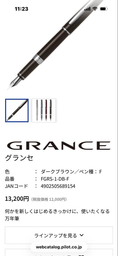 PILOT グランセ　FGRS-1-DB-EF 万年筆　インク付き、箱無し