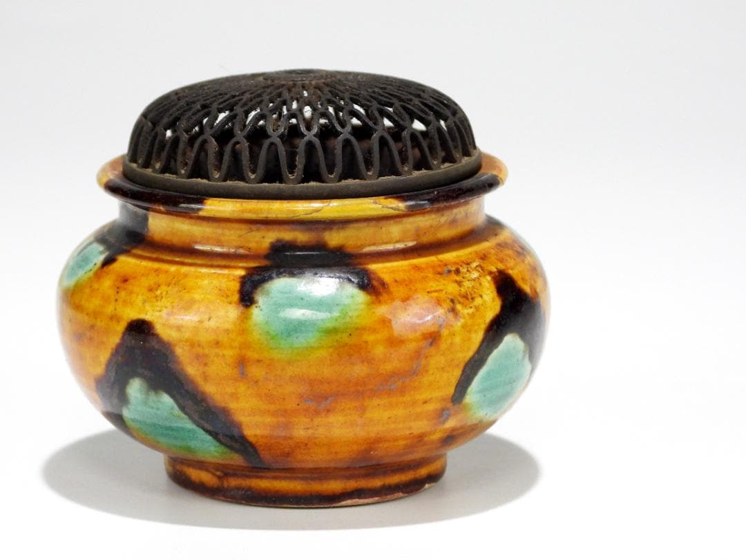 中国美術 時代 三彩 香炉 公勝 造 銀火舍