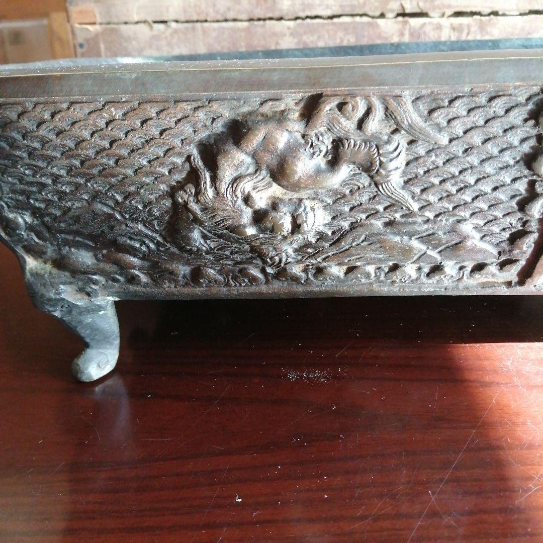 大日本大島湖珉之鋳　古銅四神波彫水盤　42cm　江戸後期