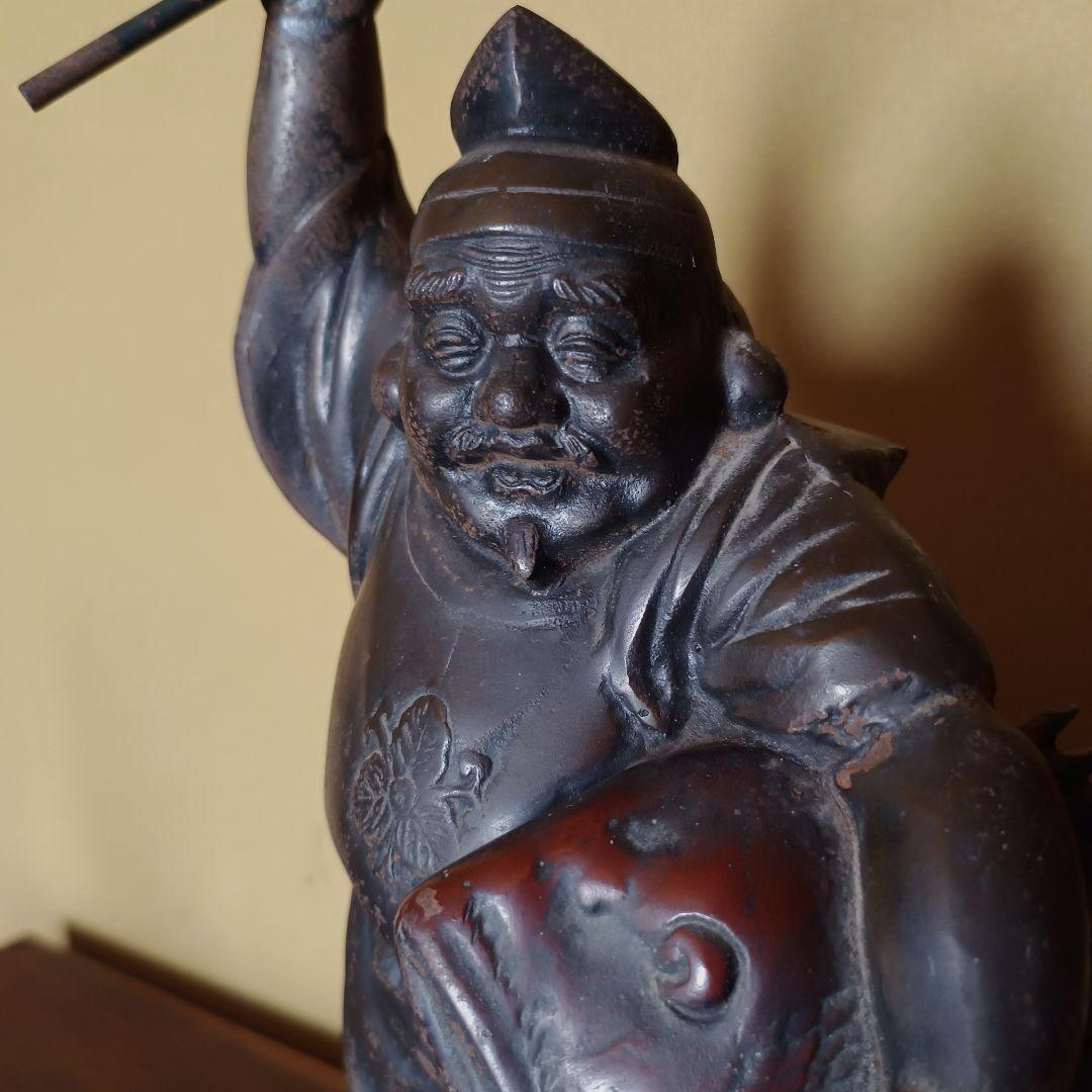 【古道具】恵比寿様 64cm 銅製 恵比寿 置き物 金属工芸 縁起物 工芸品
