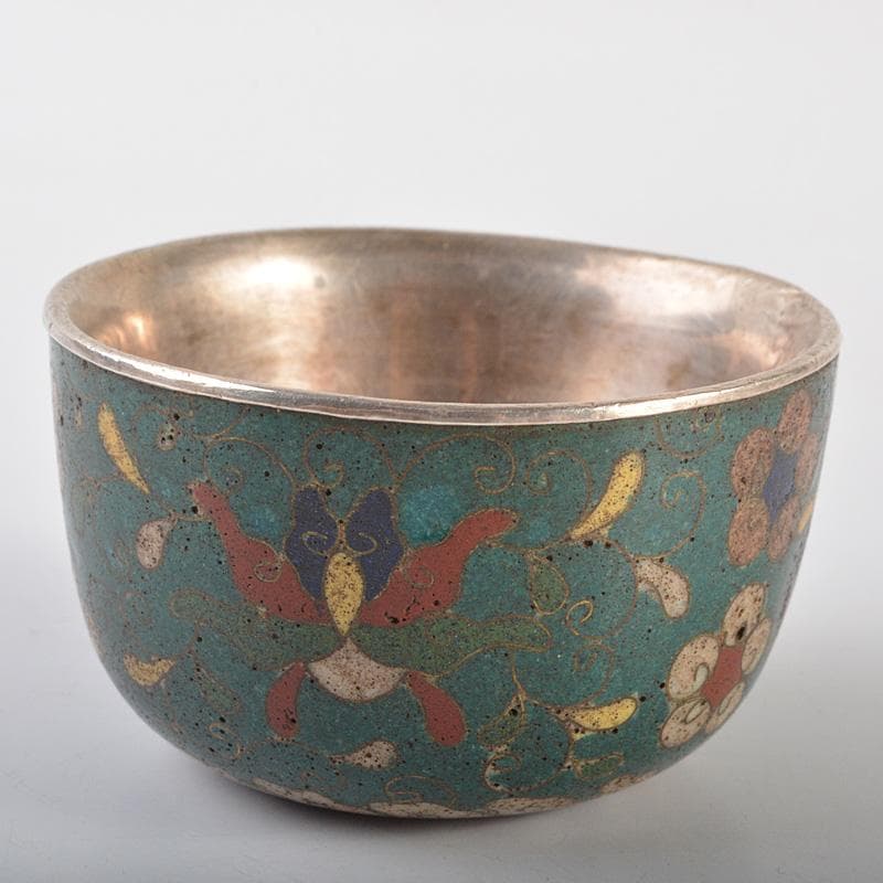 中国　唐物　古七宝内銀張　神獣文　盃　M　R6930