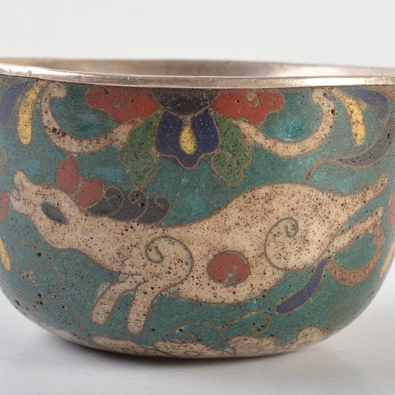 中国　唐物　古七宝内銀張　神獣文　盃　M　R6930