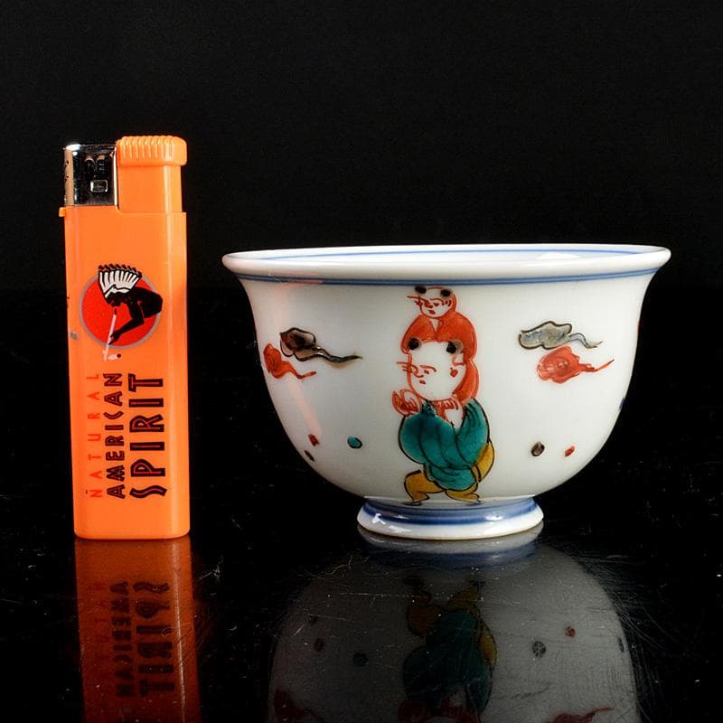 九谷焼　堀江青光作　色絵唐子文　波出茶碗　10客　共箱　V　6232C