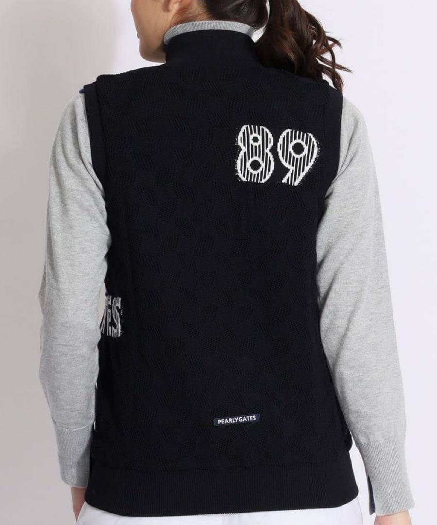 PEARLY GATES 変形チェックスタンドネックベスト レディース