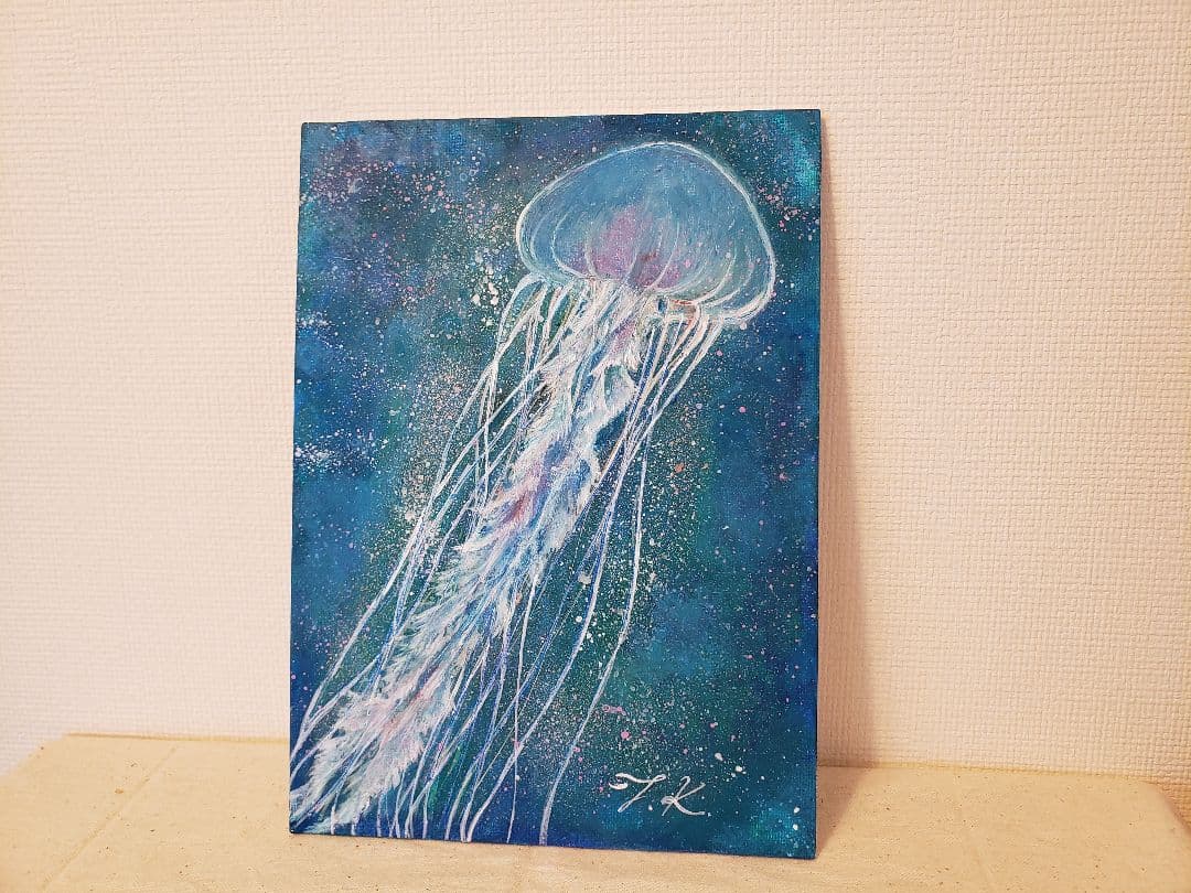 【完売】クラゲの絵 220mm×160mmのキャンバスパネル