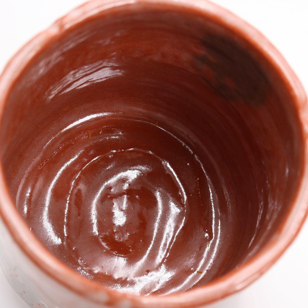 佐々木昭楽作 光悦雪片写 赤筒茶碗 茶道具 共箱共布　AT509　DC2