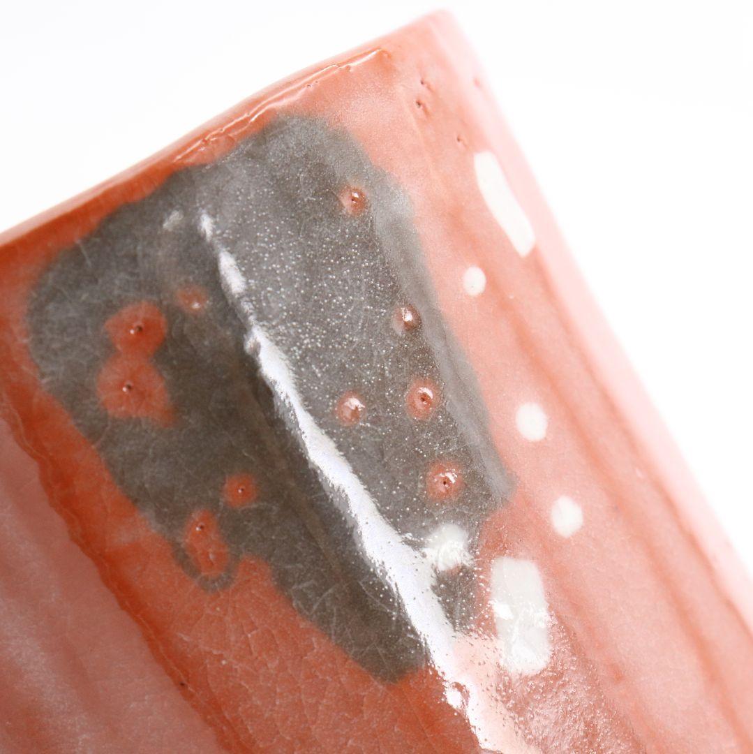 佐々木昭楽作 光悦雪片写 赤筒茶碗 茶道具 共箱共布　AT509　DC2