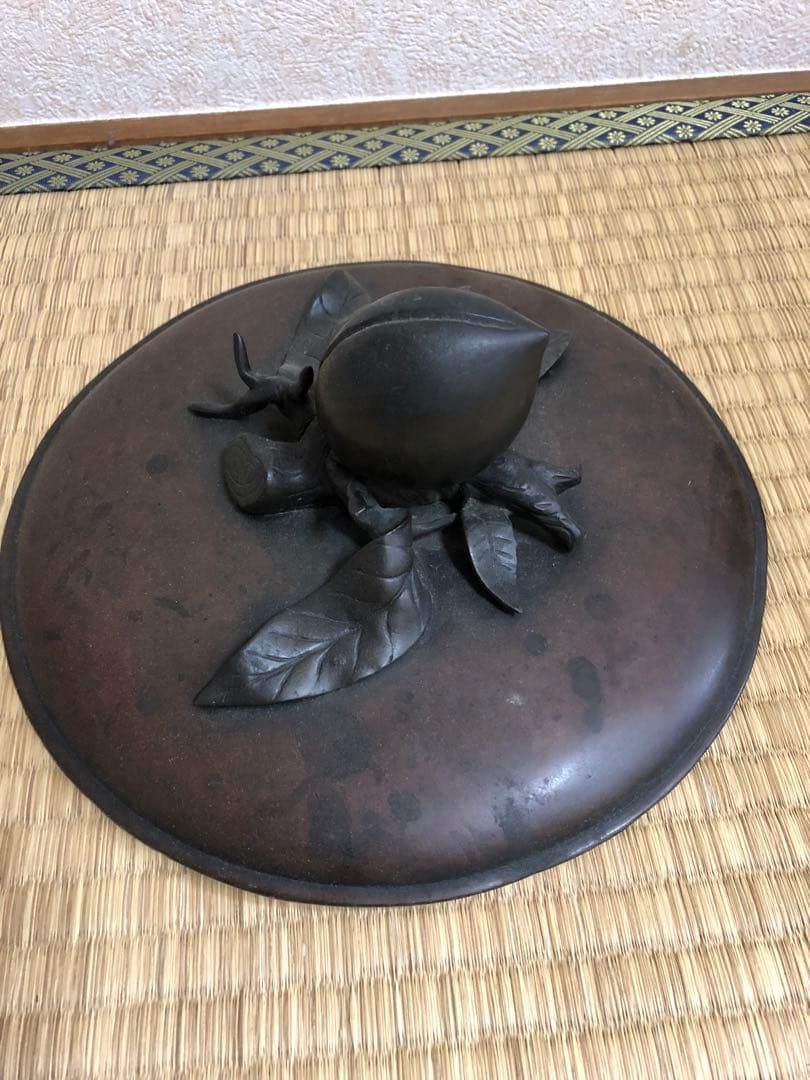 骨董　中国　明時代　古銅龍耳桃鈕壺　大型