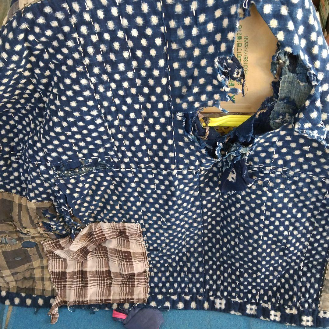 藍色 ボロ布 綿 布団 敷物 大判 骨董品 ボロ布市 明治期