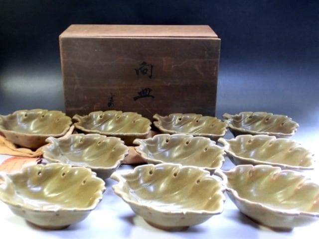 皿■橘窯 橘吉 10客 鉢 向付 向皿 葉皿 菓子器 古美術 時代物 骨董品■