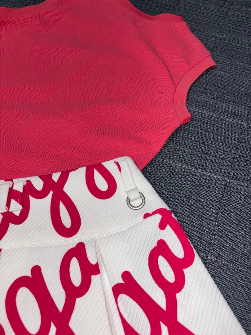 （美品）パーリーゲイツ 、筆記体ロゴグラフィック柄、セットアップ、サイズ0と00