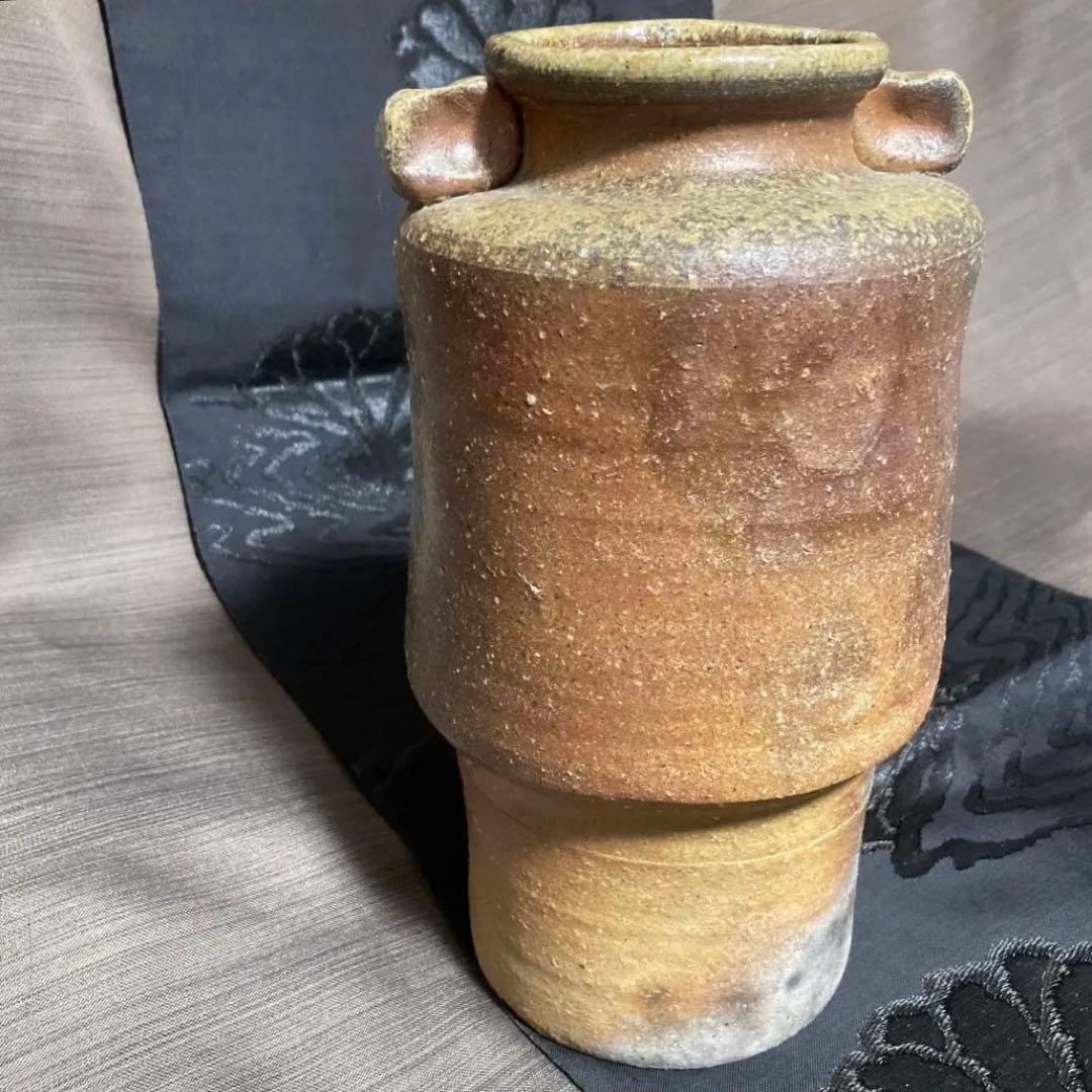 お値下げ↓古信楽 自然釉花入【茶道具】信楽焼 耳付 26㎝ 釉薬流し 花瓶 花器