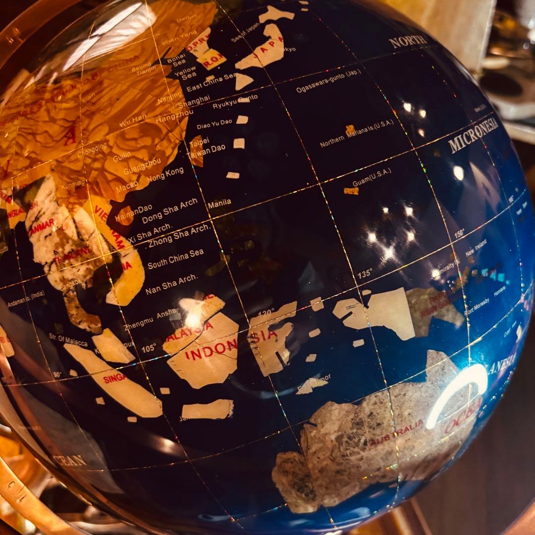 湯布院アンティーク ラピスラズリ 天然石 ジェムストーングローブ 地球儀コンパス