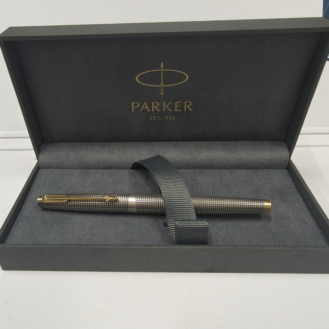 Parker ペン先14Kゴールド　チェック柄 万年筆 スターリングシルバー