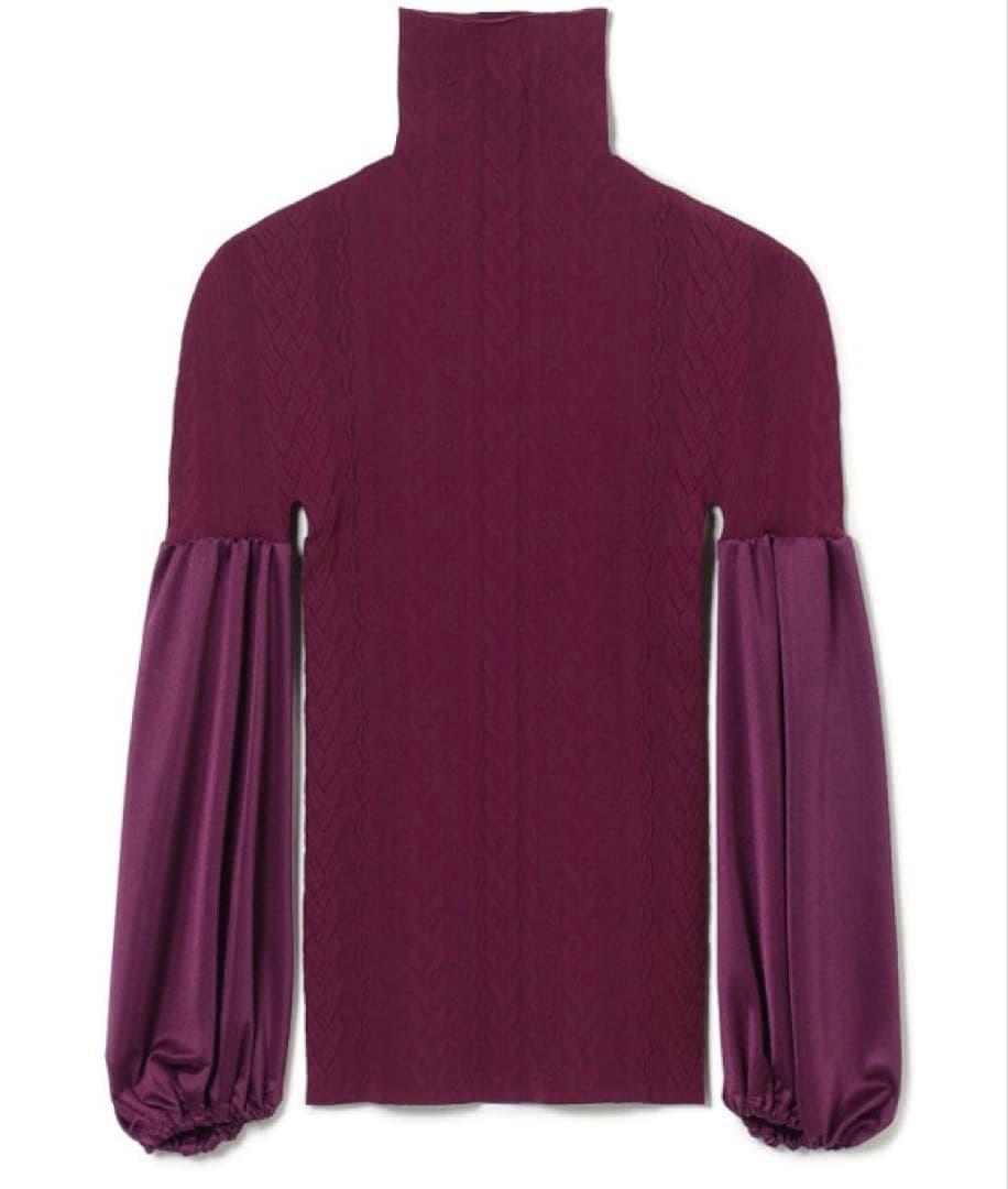 チャコット　ノーソーイングニット　ドレープスリーブハイネックトップ　プラム