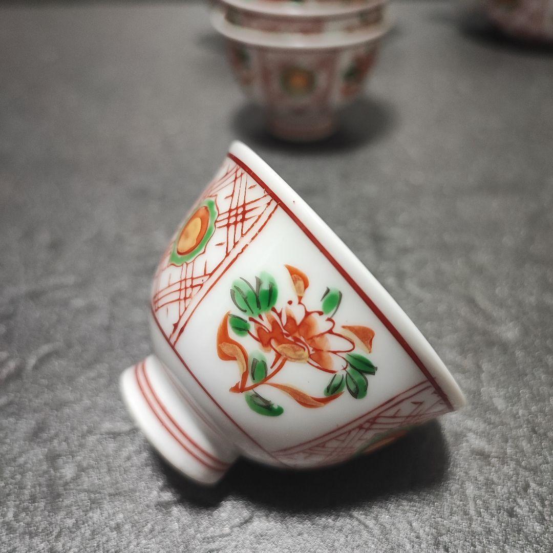 煎茶道具　有田　宝瓶　玉露　小茶器7点セット　グリーン玉赤絵　金彩　仙月