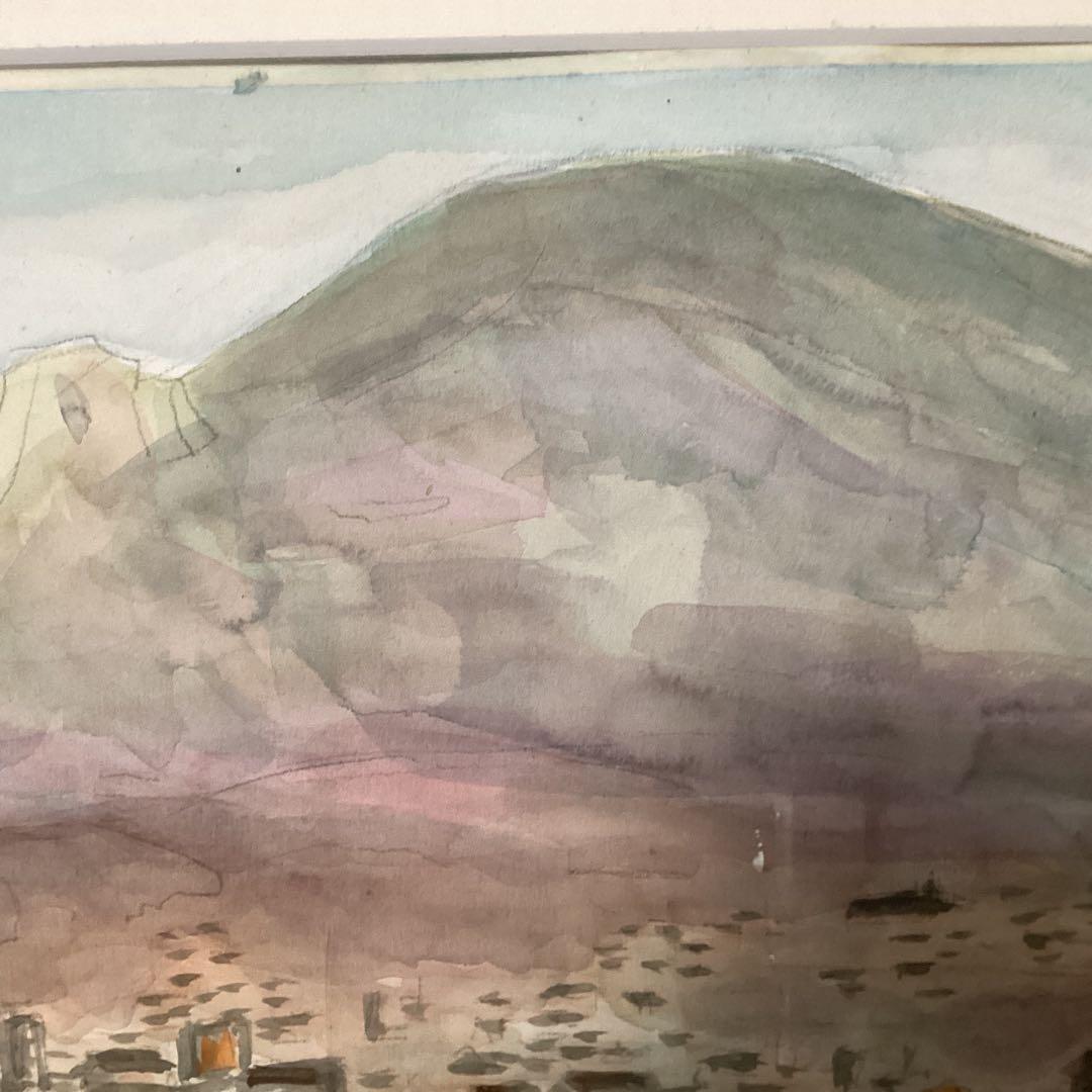 水彩画【風景】　　山下清　肉筆　　落款印譜在　　木枠額装ガラス無　　模写