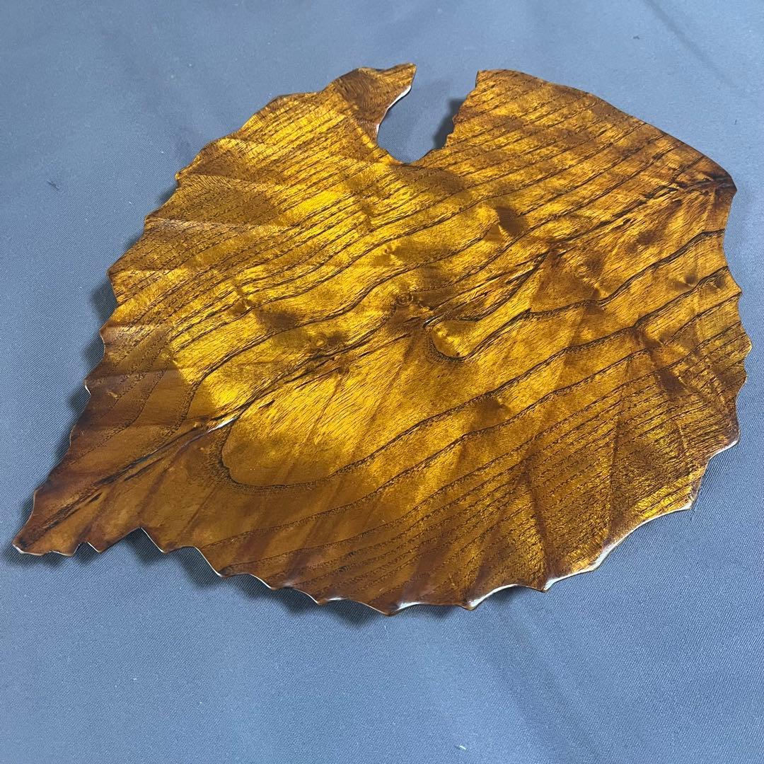 杢桑拭漆盛器(木の葉) 茶　木工芸　 №8720
