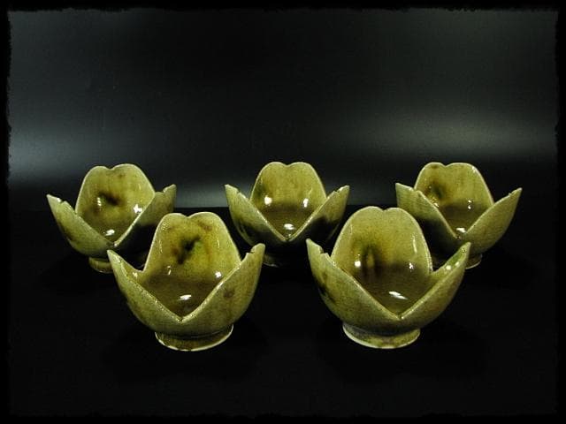 黄瀬戸 割山椒 向付 4客 加藤 作助 茶道具 懐石 d171