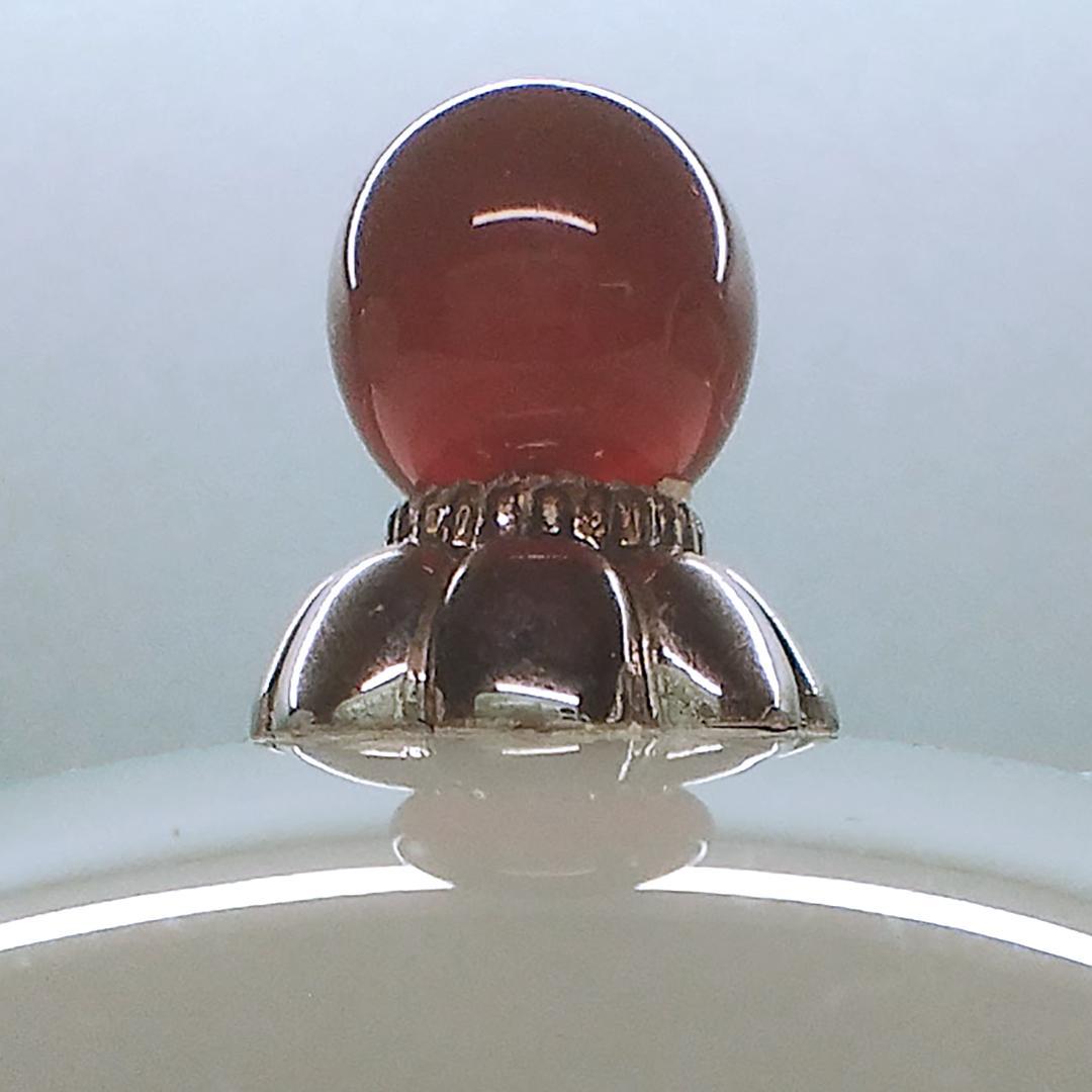 白玉の印材と印泥壺、銀装飾・紅玉　中国・深圳【松源工芸】