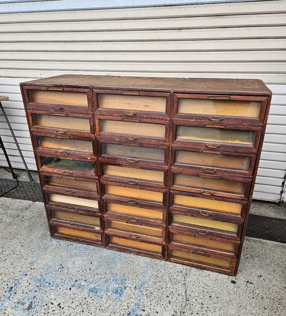USヴィンテージ 古いシャツケース 木製×ガラス 24杯 引出し 収納 古家具
