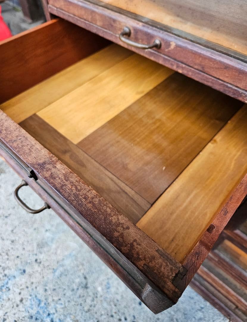 USヴィンテージ 古いシャツケース 木製×ガラス 24杯 引出し 収納 古家具