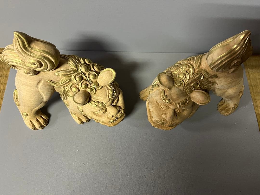 木彫り　獅子像　金淵付　１対　34
