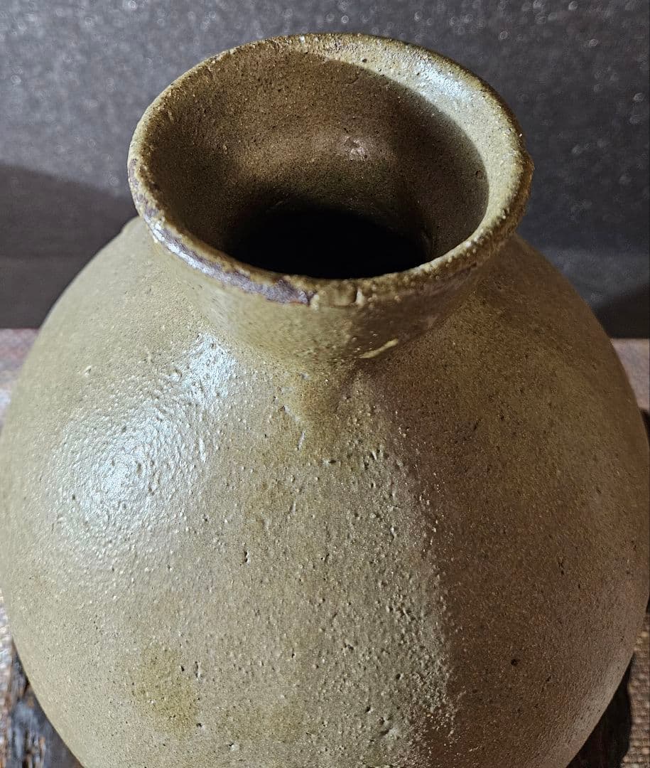 明治時代　薩摩焼系　苗代川焼系　緑釉　雲助　うんすけ　甕　壺　花入れ　オブジェ