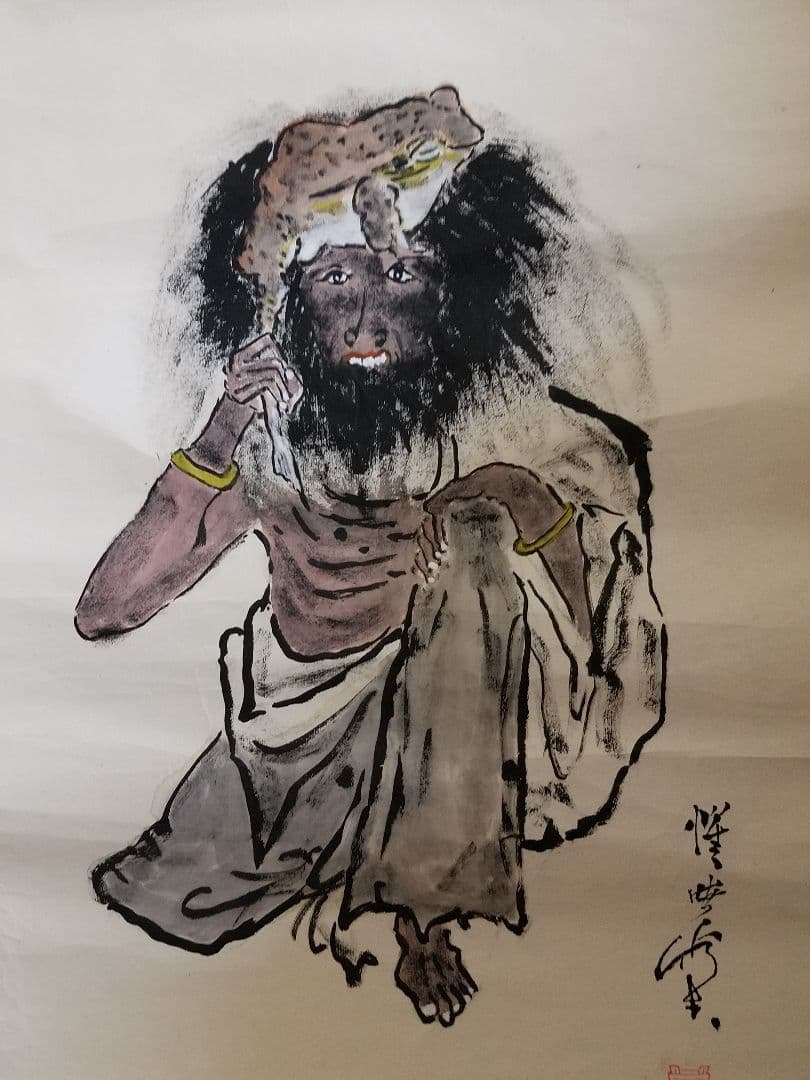 河鍋暁斉　ガマ仙人　紙本　肉筆　捲り