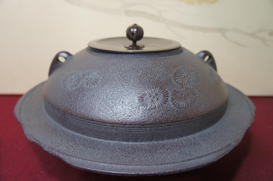 ☆美品 在銘 大型平蜘蛛釜 透木釜 　透木送料込み