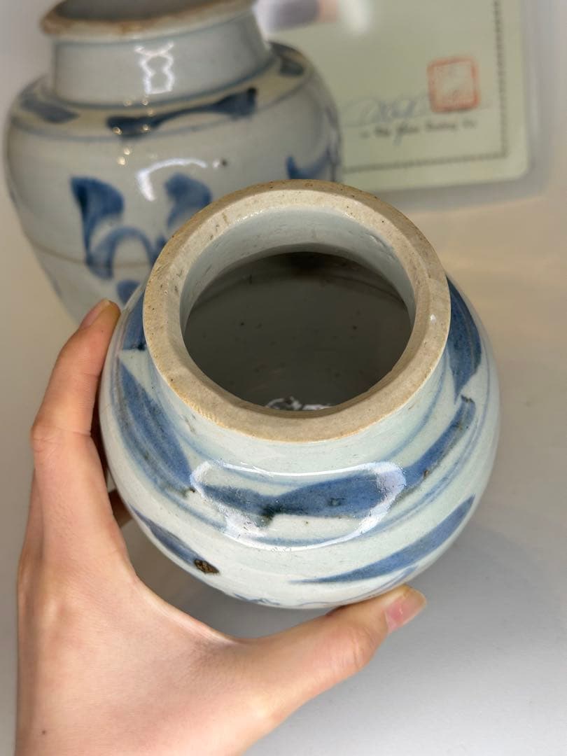 染付 花瓶 二点 青花 陶磁器 古美術 時代物 傷有 証明書付