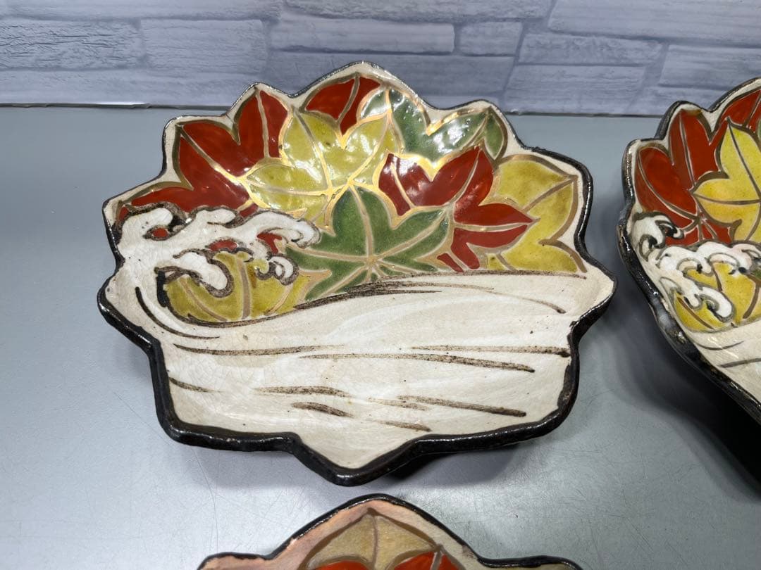 時代　京焼　乾山銘(乾山写し) 変形皿　四枚　茶懐石