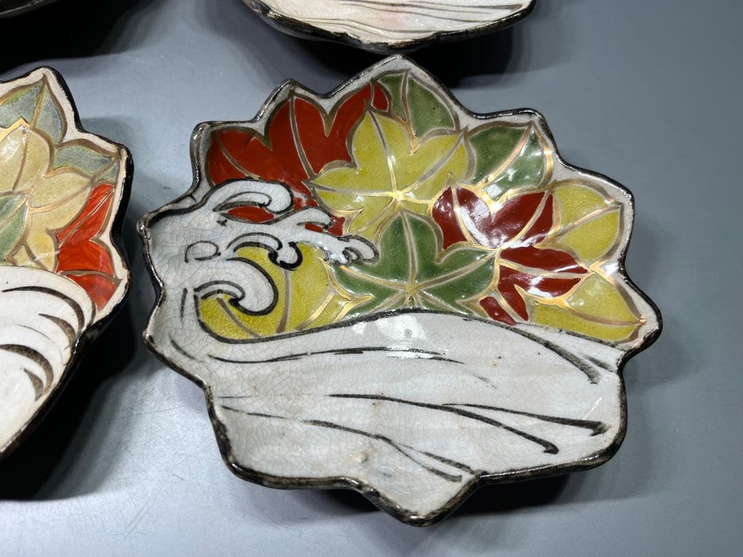 時代　京焼　乾山銘(乾山写し) 変形皿　四枚　茶懐石