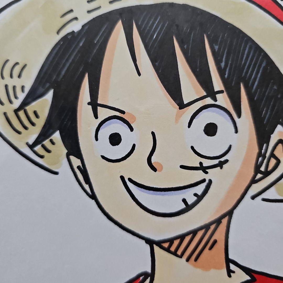 ONE PIECE ワンピース モンキー・D・ルフィ イラスト 直筆サイン色紙