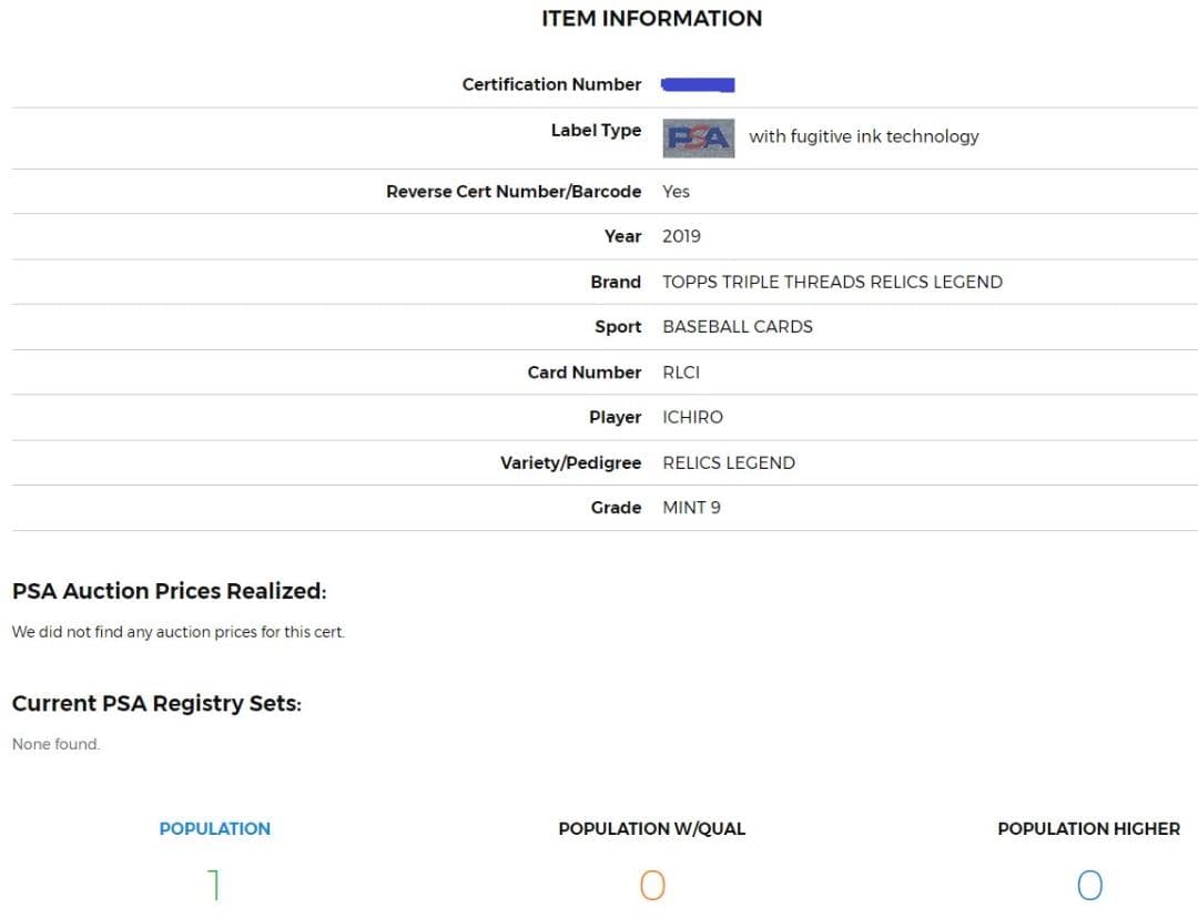 イチロー TRIPLE THREADS RELICS LEGEND