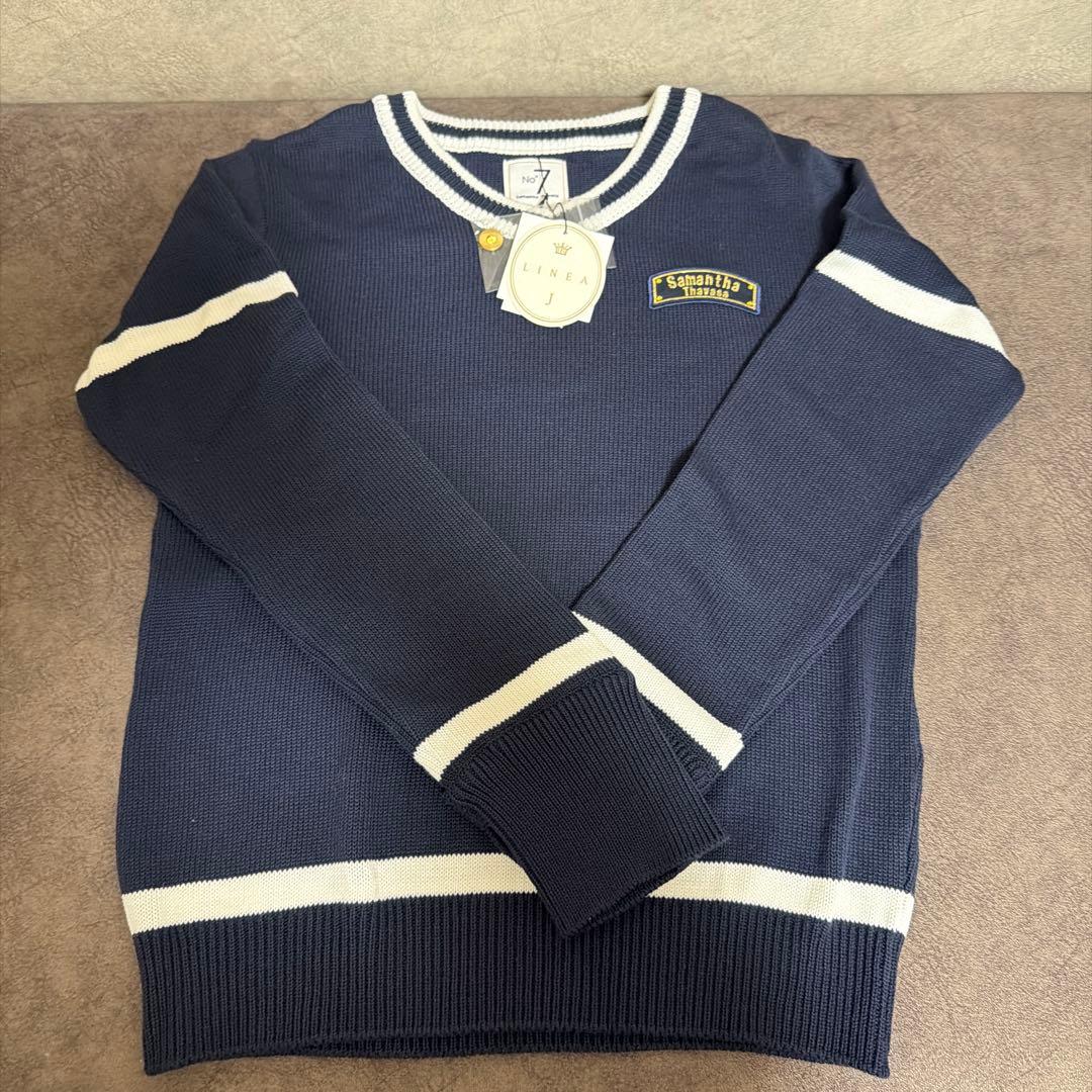 サマンサタバサ　ゴルフ　金ボタンVプルオーバーニット　ネイビー