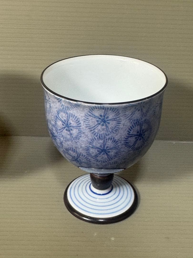 2438 深川製磁　紫なでしこ　百年庵　杯揃　ワインカップ　2客　未使用