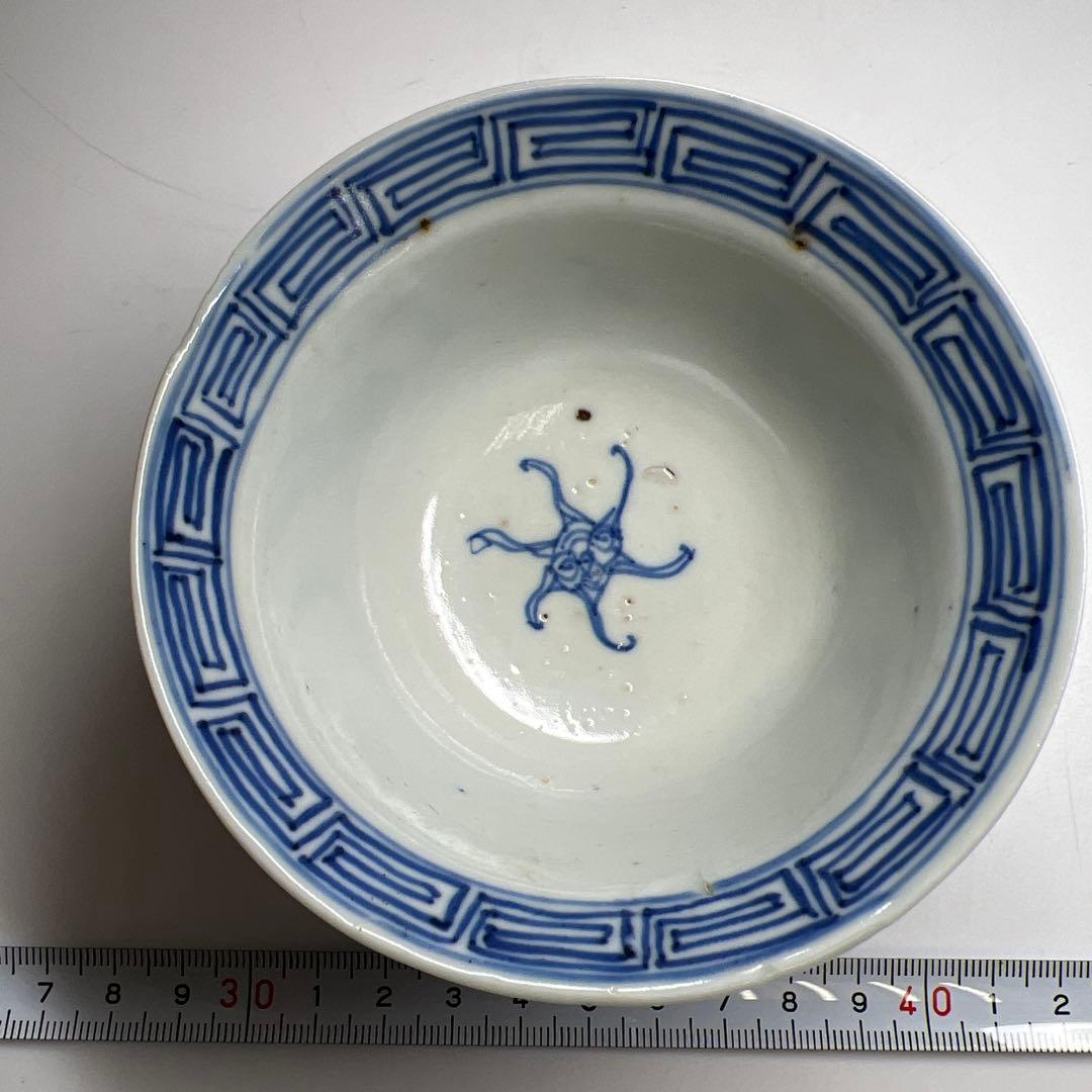 中国清朝時代　古染付レンゲ、鉢5客　東Y7-1022☆2Fタニチ