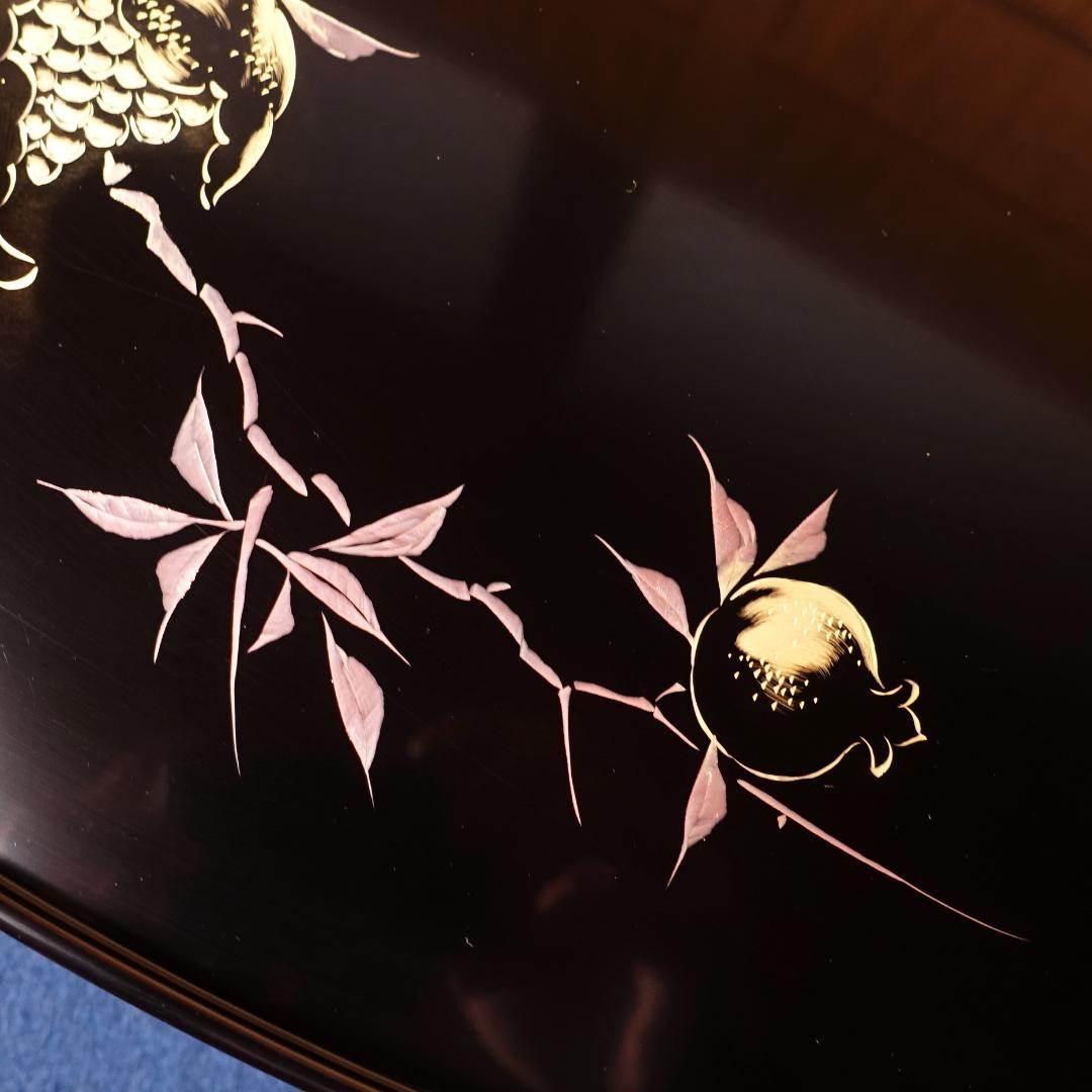 最終値下 輪島塗 黒塗 沈金柘榴文 楕円形盆 卓上膳 5客 共箱