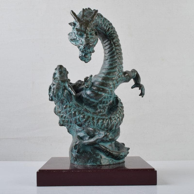 彫刻家　江里敏明造　青銅　青龍　置物　共箱　V　9090A