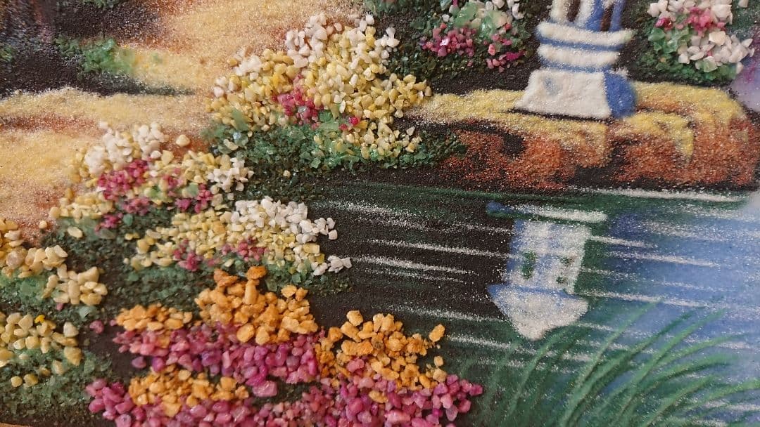 ベトナム製 宝石絵画 「花のある庭園」