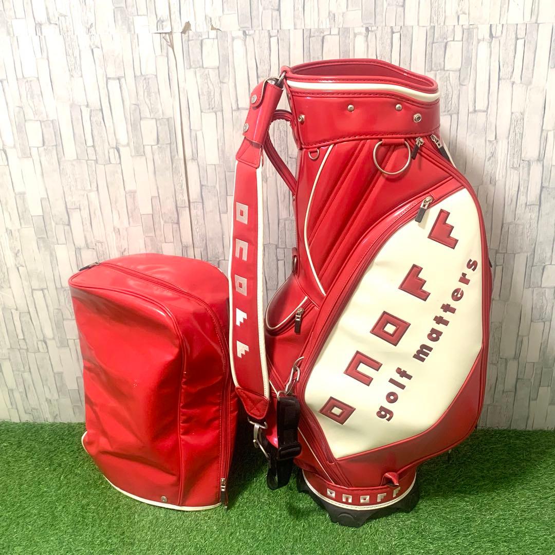 良品 ONOFF/オノフ プロモデル 3点式高級キャディバッグ 赤白 レッド