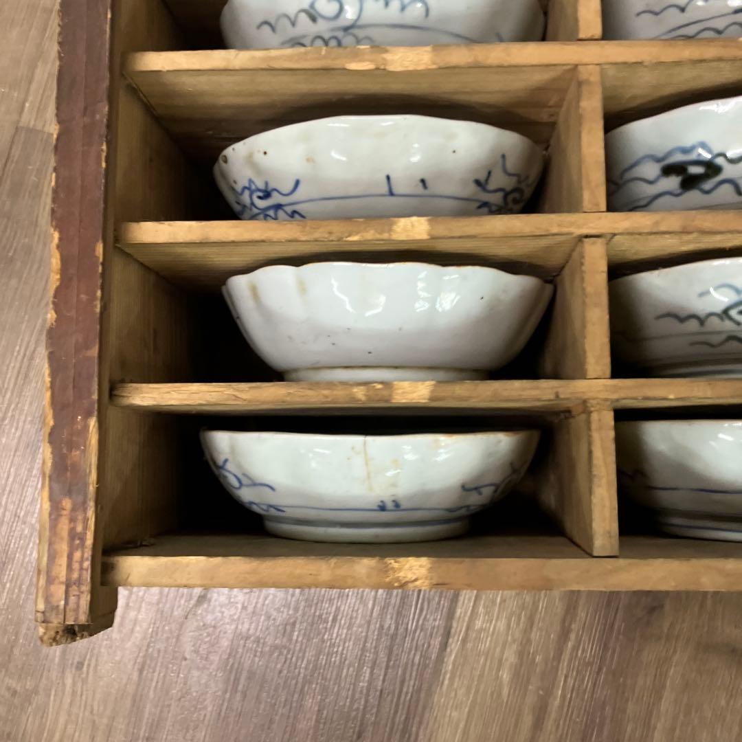 3F 明治時代物 骨董品 小皿 20客セット 木箱入り蔵出し アンティーク 染付
