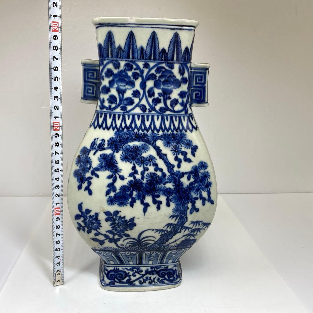 専用　中国美術　青花花瓶　高さ31㎝　タルチ　東さ7-0206①