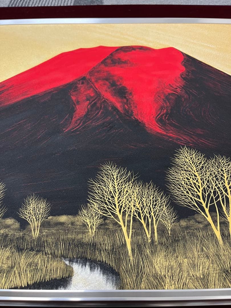 【真作】 桝田隆一 紅富士 赤富士 昭和61年 日本画 絵画 現状品 美品