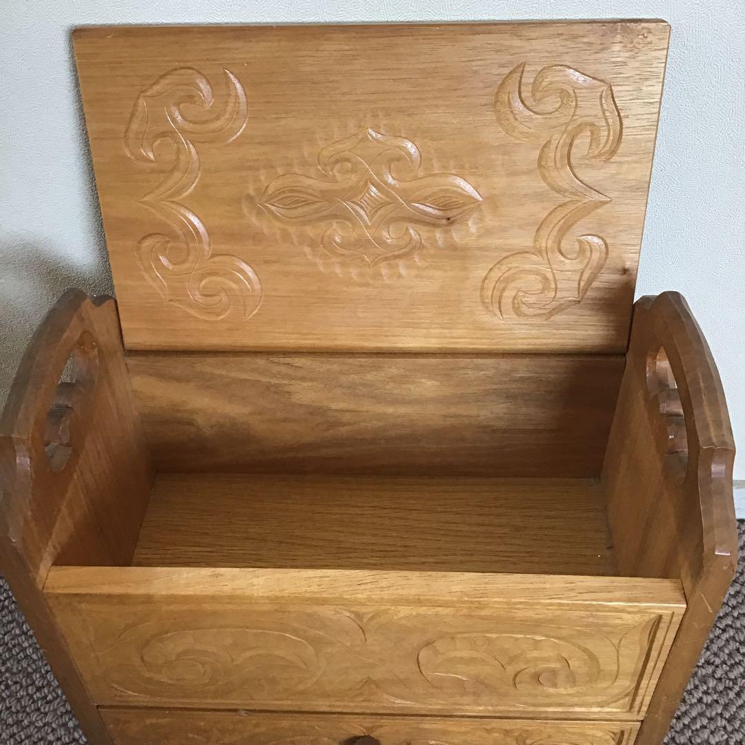 美品☆アイヌ工芸　木彫　アンティーク　アイヌ紋様　収納ボックス