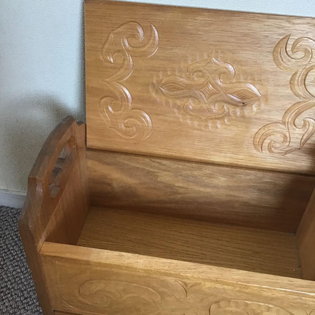 美品☆アイヌ工芸　木彫　アンティーク　アイヌ紋様　収納ボックス