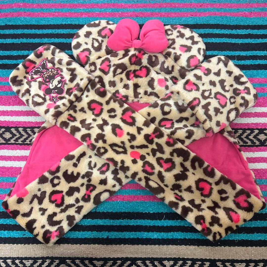 ゆ*様 ディズニー　ファンキャップ　マフラーキャップ　ミニー　茶色　ヒョウ柄